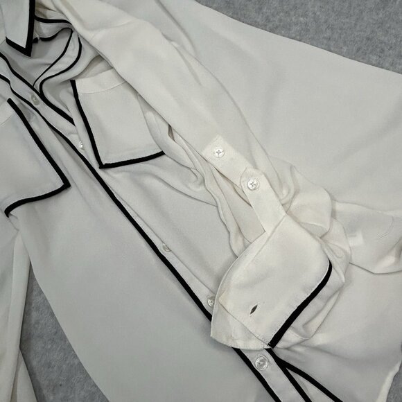 EXPRESS The Portofino Shirt Blouse XS TP Ivory Black Piping V-Neck Button Up Top - Picture 10 of 10